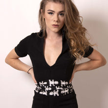 Load image into Gallery viewer, Artskul's Baby Pop Rectangle Scarf in silk twill featuring the remixed houndstooth pattern is a versatile fashion essential. Wrap it around your waist as a sash, belt or as a cummerbund with tuxedo pants. Express your personality and style with a few creative and clever ties.