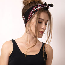 Load image into Gallery viewer, Bandana Hairstyles are the effortless way to stay on trend and look great.  Artskul's black, white and red Baby Pop Bandana  is made from the softest Italian cotton. The bandana elevates your look and adds a bit of the unexpected for a chic yet edgy statement.