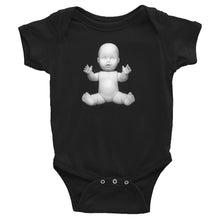 Load image into Gallery viewer, A baby shower gift they will never forget! Give your friend that's expecting the cutest baby onesie ever! Artskul's Baby Pop Onesie is a unisex black baby bodysuit. Produced on soft 100% premium cotton, the onesie features a bold graphic that will make for unforgettable baby photos. The bodysuit features the baby doll icon from the baby pop art series. Limited Edition.