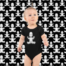Load image into Gallery viewer, The baby shower gift they will never forget! Give your expecting friend or relative the cutest baby onesie ever! Artskul&#39;s Baby Pop Onesie is a unisex baby bodysuit in black. Produced on soft 100% premium cotton, the onesie features a bold graphic that will make for unforgettable baby photos. The bodysuit features the baby doll icon from the baby pop art series. Limited Edition.