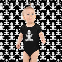 Load image into Gallery viewer, The baby shower gift they will never forget! Give your expecting friend or relative the cutest baby onesie ever! Artskul's Baby Pop Onesie is a unisex baby bodysuit in black. Produced on soft 100% premium cotton, the onesie features a bold graphic that will make for unforgettable baby photos. The bodysuit features the baby doll icon from the baby pop art series. Limited Edition.