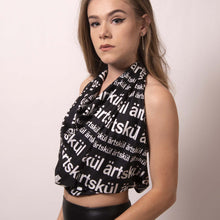Load image into Gallery viewer, Make a statement and transform our chic black and white artskul scarf into an all-new bespoke top. Express your personality and style with a few creative and clever ties. 