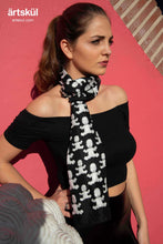 Load image into Gallery viewer,  Artskul&#39;s Baby Pop Rectangle Scarf is a stylish narrow scarf that you can double wrap around your neck.  This silk twill Italian made luxe scarf features our eye catching remixed houndstooth pattern from the Baby Pop collection. Versatile in styling options, this chic scarf is the finishing touch for any look.