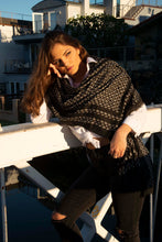 Load image into Gallery viewer, Luxuriously soft, ärtskül’s Baby Pop, Nana Rectangle scarf is the must have classic black and white printed cashmere blend scarf. The scarf drapes beautifully to create a playful and polished statement that’s effortlessly cool and can carry you through any occasion. Lightweight and warming, its perfect for today’s wardrobe that works around the clock.