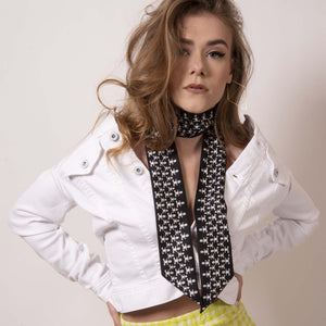 The basic neck tie with Artskul's black and white Baby Pop Ribbon Scarf adds an effortless touch of edgy chic to any style. The Perfect accessory to use as a neck scarf, belt or hair tie for music festival  season. Look your best baby!