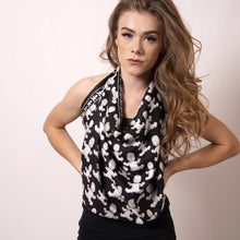 Load image into Gallery viewer, Make a statement and transform our chic black and white Baby Pop Medium Square Scarf into an all-new bespoke top. Express your personality and style with a few creative and clever ties. ärtskül&#39;s first collection is a contemporary reinterpretation of the distinctive houndstooth motif and adds a nice touch of attitude to any outfit. 