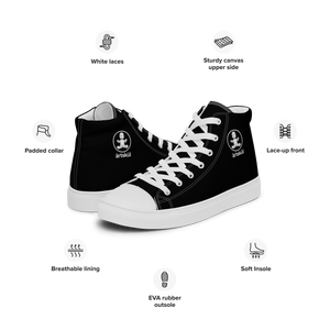 Stand out with Artskul's Baby Pop canvas high tops.  The retro-inspired designed footwear adds a unique touch to your style.  Manufactured on demand and assembled by hand, the sneakers are made with 100% polyester canvas upper sides, rubber soles, and faux leather toe caps. 