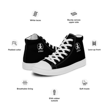 Load image into Gallery viewer, Stand out with Artskul&#39;s Baby Pop canvas high tops.  The retro-inspired designed footwear adds a unique touch to your style.  Manufactured on demand and assembled by hand, the sneakers are made with 100% polyester canvas upper sides, rubber soles, and faux leather toe caps. 