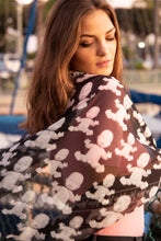 Load image into Gallery viewer, Thin and lightweight, the scarf has a sheer, semi-translucent quality. When layered, this scarf creates a billowy drape effect that creates an intriguing three-dimensional illusion with the pattern.  Flattering whoever it adorns, this scarf can elevate your look with a bit of the unexpected and a nice touch of attitude.