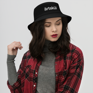Artskul black bucket hat with embroidered logo. 100% cotton twill. Breathable fabric.